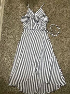 a new day Blue and White Striped Midi Wrap Dress